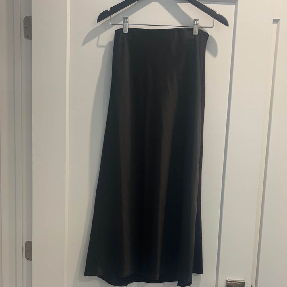 Dynamite Black Satin Midi Skirt